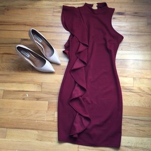 Side ruffle sleeve mini dress